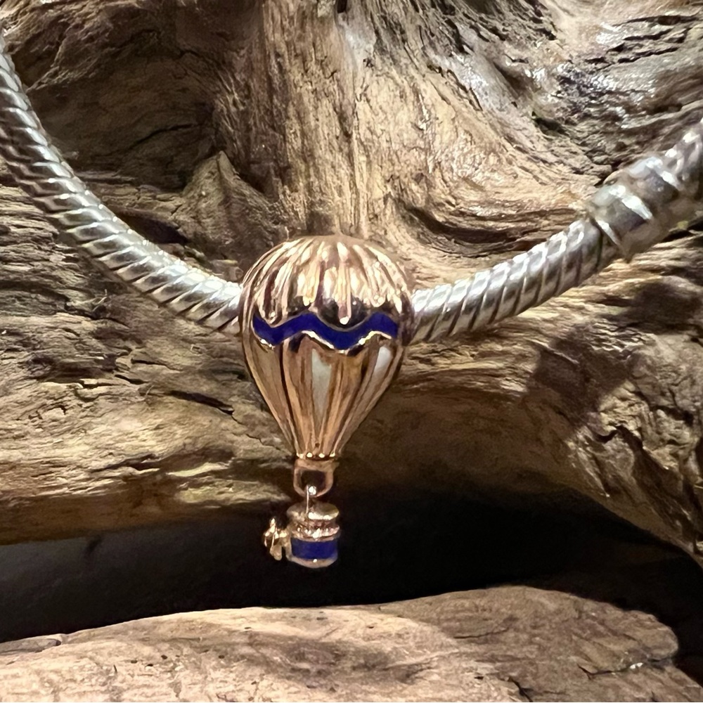 New Authentic Pandora 14k Rose Gold Plated MET Rose Blue Hot Air Ballon Travel